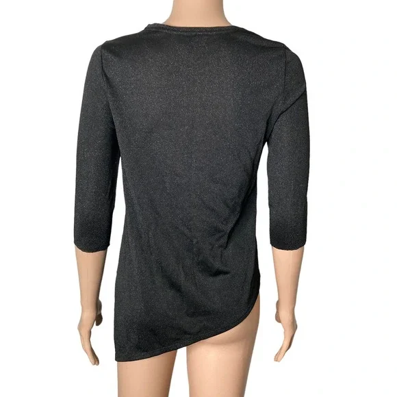 Ted Baker London Blouse Womens Size 0 Asymmetric Black Shimmer Sparkle - Picture 2 of 14